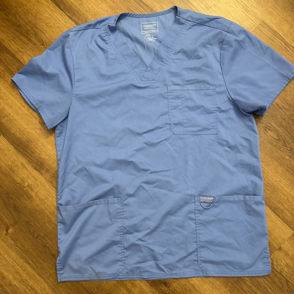 EUC - Cherokee - Men's Blue 3 Pocket V Neck Scrub Shirt Size M